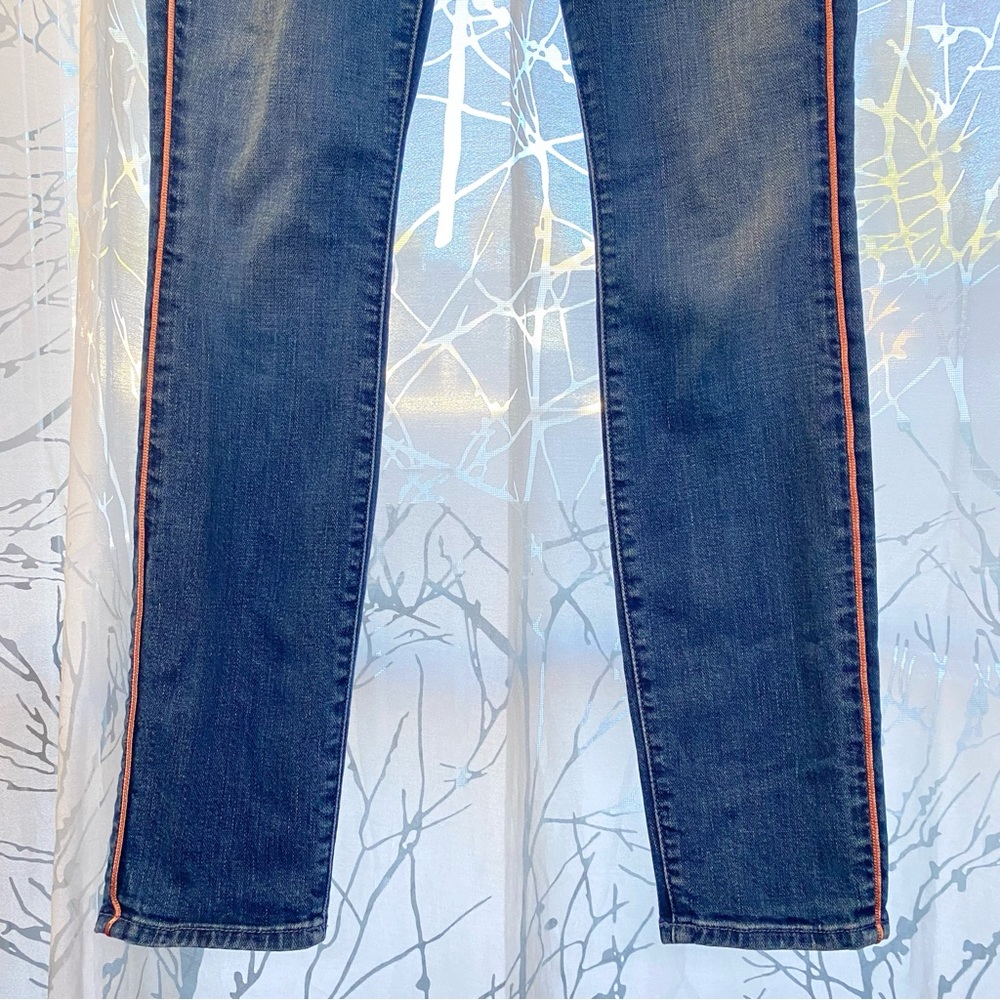 MOTHER HIGH WAISTED LOOKER WHAT I HAD BEFORE I HAD YOU PINK LEG STRIPE BLUE JEAN - Picture 3 of 12